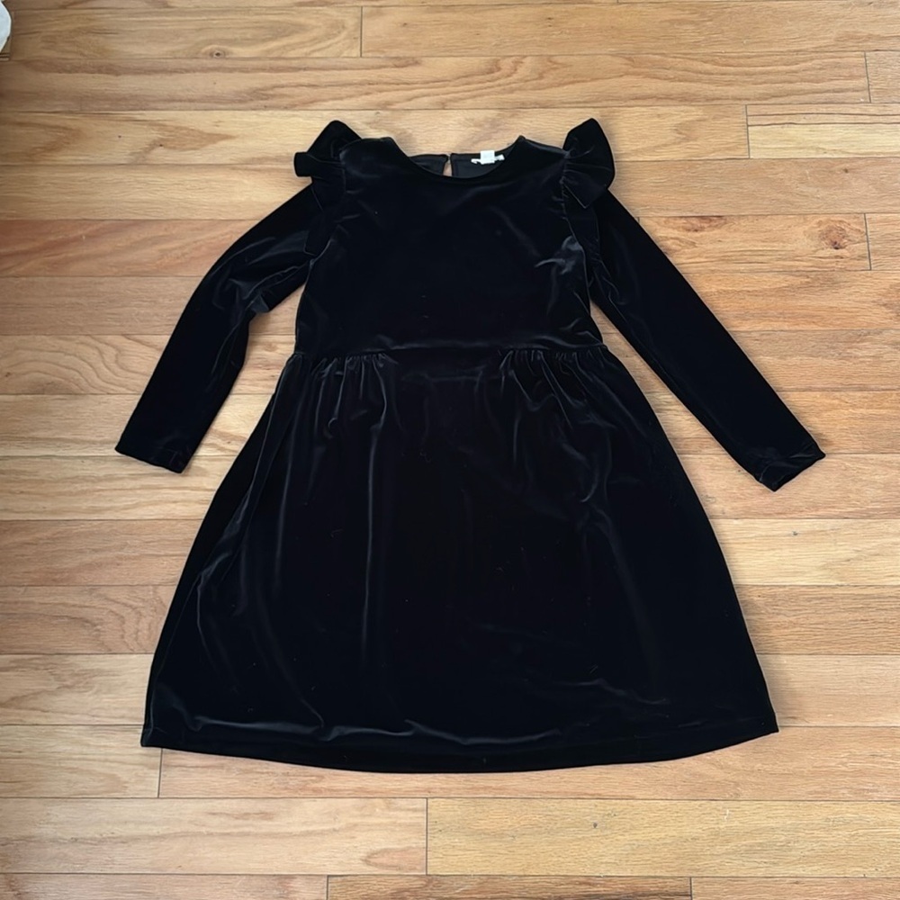 J Crew Crewcuts | black velvet dress | with ruffle shoulder detail | size 10